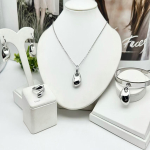 Moda 18K chapado en oro forma de gota de agua collar pendiente pulsera anillo conjunto de joyería de acero inoxidable para mujer - Product Image 4