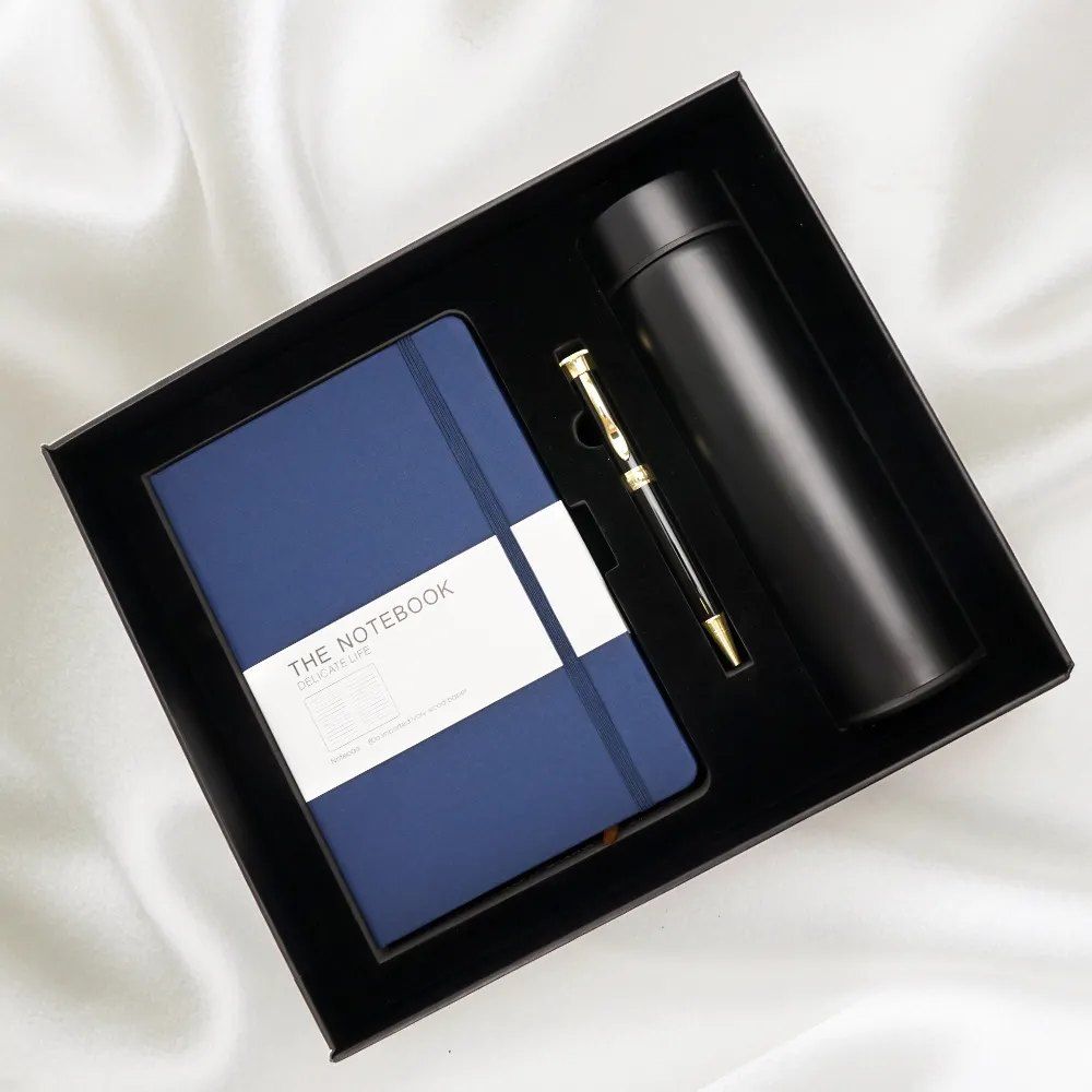 Design personalizado Pacote De Luxo PU Couro Notebook Gift Box Jornal A5 Escrita Notebook Gift Set para Negócios