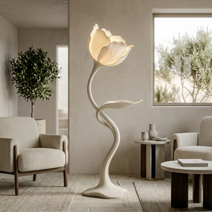 Lámpara de Pie Moderna con Diseño Floral, Resina Blanca, LED, Luz Cálida Suave, Diseño Minimalista, Gran Tamaño, Iluminación Residencial - Product Image 1