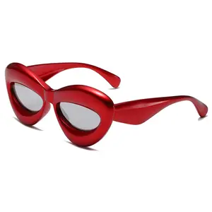 팽창 된 유행 재미 펑키 입술 모양 미적 귀여운 선글라스 축제 파티 두꺼운 프레임 Y2K 안경 재미있는 그늘 디자이너