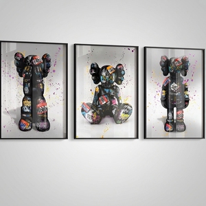 Ensemble de 3 affiches graffiti Art Déco imprimables, motifs modernes d'ours sur toile pour la décoration de la maison/du bureau - Product Image 6