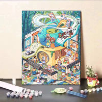 Peinture à l'huile numérique par numéros Tour Eiffel Néon sur toile en tissu pour enfants Décoration intérieure Écologique Durable
