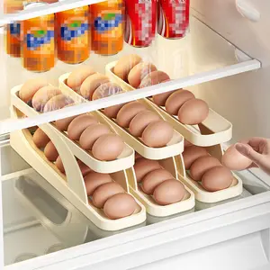 2 Tier Space Saving Automatic Rolling Egg Storage Container Refrigerator Egg Dispenser Holder