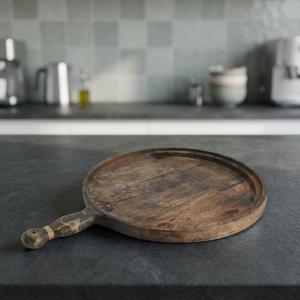 Planche à découper ronde en bois avec poignée pour servir et couper - Product Image 3