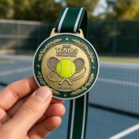 Médaille de sport de tennis personnalisée plaquée or, en métal émaillé, avec ruban, pour champion de tournoi, souvenir, prix
