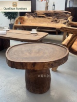 Table à thé ronde en bois massif style Wabi-sabi, convertible, portable, rustique, vintage, vieilli, pour maison d'hôtes, salon, mobilier de maison
