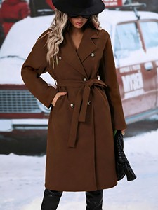 Elegante Cappotto di Lana da <span class=keywords><strong>Donna</strong></span> con Cintura, Lungo e Doppiopetto, per Autunno e Inverno - Product Image 2