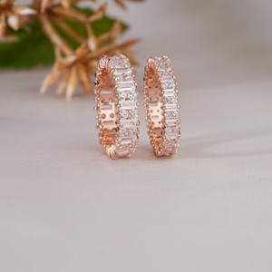 Elegant rose <b>gold</b> baguette diamond double band <b>ring</b> for women luxury bridal anniversary engagement jewelry gift - Product Image 1