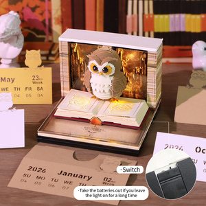 Harry Potter mundo mágico búho 3D modelo miniatura personalizado papel tallado Animal figura mano arrancar <span class=keywords><strong>calendario</strong></span> 3D con luz Led - Product Image 3