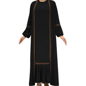 Gaun Muslim Wanita Model Abaya Cardigan Terbaru <span class=keywords><strong>M</strong></span>-77, Bahan Bernapas, Hiasan Berlian Imitasi dan Rumbai, Gaya UAE - Product Image 4