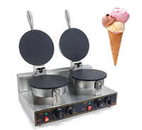 Nouvelle machine électrique commerciale à double tête pour la fabrication de cornets de glace croustillants, gaufrettes et rouleaux de gâteau, équipement de cuisson 220V