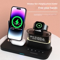 5-in-1 Magnetische Draadloze Stand Dock Oplader met Houder voor iPhone 15/14/13, LED Nachtlampje, Wekker, 15W Snelladen