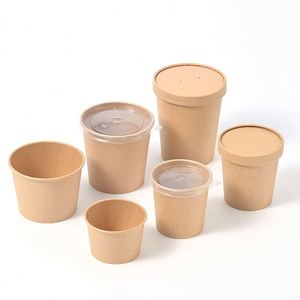 Grade Biodegradable <b>Microwave</b> Safe Kraft Round Soup Cup & Porridge Bucket Paper <b>Lid</b> for Camping Hot Food Takeaway - Product Image 4