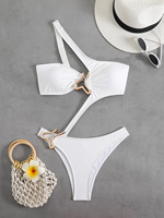 Stok 5 warna satu cincin bahu rincian desainer Monokini Bandeau Atasan Wanita satu bagian pakaian renang pakaian renang S-L