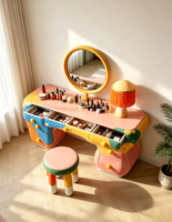Table de maquillage incurvée créative d'art moderne - Table de toilette colorée de luxe haut de gamme avec tiroirs
