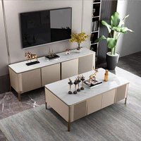 Meubles modernes en MDF en promotion : Ensemble meuble TV et table basse en marbre pour salon, design élégant et abordable
