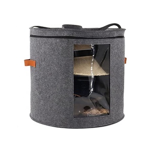 New Arrival best selling round felt foldable storage hat box with handle and shoulder straps