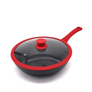 Utensilios de cocina de mármol antiadherentes, profesional, Fondo de <span class=keywords><strong>3</strong></span> capas, Wok chino con tapa - Product Image 1