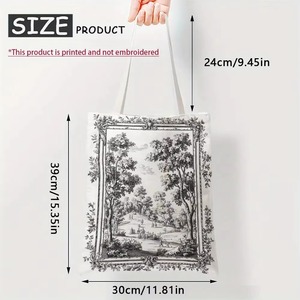 Sac fourre-tout vintage en <span class=keywords><strong>toile</strong></span> <span class=keywords><strong>de</strong></span> <span class=keywords><strong>Jouy</strong></span>, imprimé paysage gravé à l'aquarelle, sac à bandoulière réutilisable et écologique pour le shopping - Product Image 6