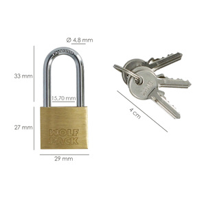 Lucchetto in ottone con anello lungo, a chiave unificata, 30 mm, n. 2, Resistente - Product Image 2