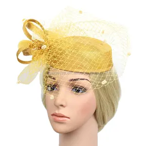 סיטונאי חתונה שיער אביזרי זהב כלה Fascinator כובע עם צעיף