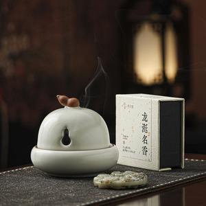 Quemador de incienso de cerámica Ru Kiln con bandeja para ceremonia del té y uso en interiores, hecho en Dehua. - Product Image 4