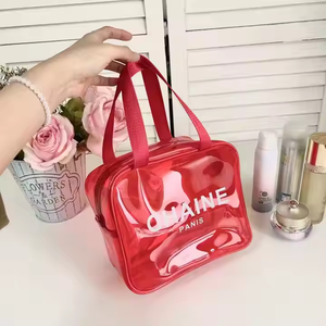 Sac cosmétique transparent à fermeture éclair en PVC de couleur bonbon personnalisé sac de voyage de plage pour femmes d'été en matériau imperméable - Product Image 5