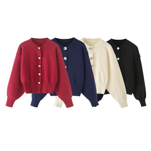 Casaco de Tricô Casual Feminino PB&ZA Primavera 2026, Nova Moda com Botões e Acabamento Canelado, Suéter Vintage de Manga Longa, Peça Superior Chique - Product Image 1