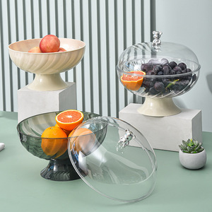 Light Luxury Tall Fruit Bowl With Lid And Drain Off White Plastic Round Party Snack Plate - Product Image 3