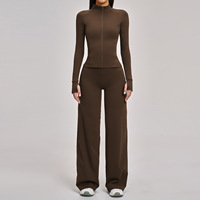 Ensemble de yoga 2 pièces brossé sans couture respirant et à séchage rapide pour femme grande taille – Veste décontractée et tenue de sport avec col montant