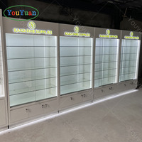 Blanc Fumée Vitrine Slatwall Armoire Tabac Fumée Boutique Vitrine Dispensaire Magasin Vitrine En Verre Étagère Réglable