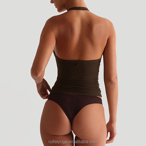 Top Corto Sportivo Estivo Personalizzato per <span class=keywords><strong>Donna</strong></span>, Senza Schienale, Scollo <span class=keywords><strong>a</strong></span> V, per Allenamento e Fitness, Bianco <span class=keywords><strong>a</strong></span> <span class=keywords><strong>Costine</strong></span> - Product Image 4
