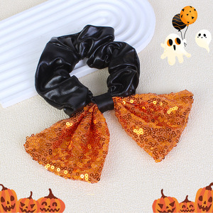 Halloween PU Leather Scrunchies With Glitter Sequin <b>Bow</b> High Elastic Hair Ties Women Cosplay Party Festival Hair Accessories - Product Image 1