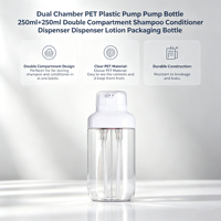 Bouteille pompe en plastique PET à double compartiment 250ml+250ml, distributeur de shampoing et d'après-shampoing, emballage de lotion