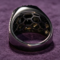Bague Hip Hop en Argent S925 Sertie de Moissanite Noire, Bague Large Creuse en Nid d'Abeille Plaqué Rhodium Noir pour Hommes, Bijoux Fins