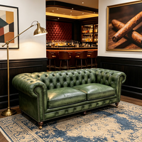 Amerikanisches Luxus-Vintage-Chesterfield-Sofa aus grünem Vollnarbenleder, 2-Sitzer-Couch, Wohnzimmermöbel, Hotel-Lobby-Sofas