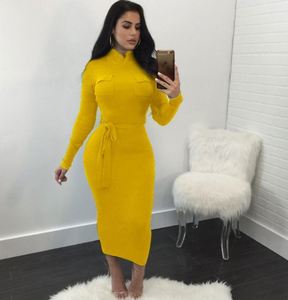 Nouvelle Robe Longue d'Hiver Tendance, Élégante, à Manches Longues, Col Rond, Confortable, en Maille Épaisse, Style Bandage, pour l'Automne - Product Image 2