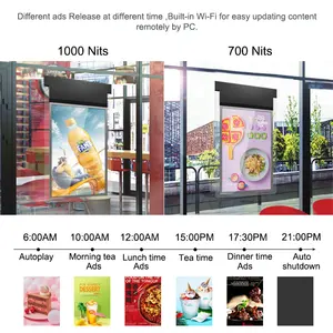Sıcak satmak Ultra ince çift taraflı Lcd pencere monitör dijital tabela tavanda asılı  Lcd pencere reklam görüntüler
