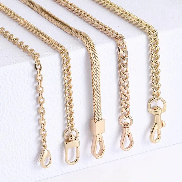 Hot sale shiny gold color brass metal chain iron curb chain with lobster swivel hook for bag straps chains for bags