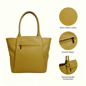 Soft Mustard Yellow Faux Leather Tote <b>Bag</b> <b>Large</b> Capacity Front <b>Zip</b> Pocket Top Handle Women Office <b>Shoulder</b> Handbag - Product Image 2