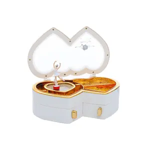 छोटे दिल संगीत बॉक्स Suppliers-दिल के आकार संगीत बॉक्स नाजुक बैले गुड़िया संगीत सजावट बुद्धि दो छोटे दराज