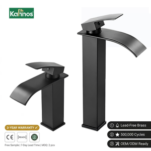 Grifo de lavabo de cascada cuadrado negro de latón cerámico con un solo orificio para agua fría y caliente para baño de hotel - Product Image 1