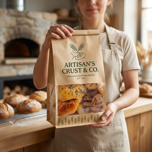 Bolsa de Papel para Panadería, Color Marrón, Personalizada al por Mayor, con Ventana Transparente, para Almacenamiento de Alimentos - Product Image 1