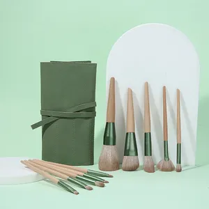 Custom Logo Cosmetic Brush 10 Pcs Wooden Handle Nylon Hair Beauty Brush Set Foundation Eyes Makeup Brush Set With Bag