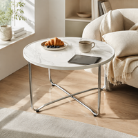 Table basse ronde moderne de style nordique, plateau en MDF imitation marbre blanc, table centrale de luxe avec base en métal croisée pour le mobilier de salon