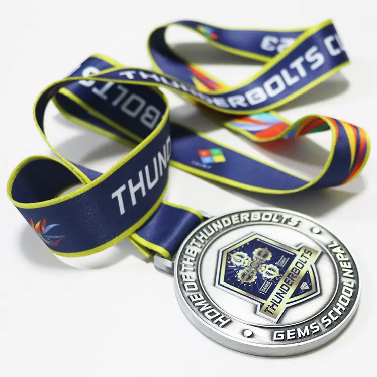 Medalla de metal de bronce personalizada de alta calidad de fábrica, trofeos deportivos de fútbol, natación, medallas redondas con cordón de cinta
