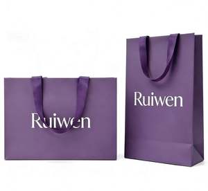 Sacs en papier kraft personnalisés de luxe pour magasins de détail, sacs cadeaux imprimés avec ruban, emballages pour bijoux, promotions, logo - Product Image 1