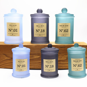 frosted glass scented wax candle jar with glass lid