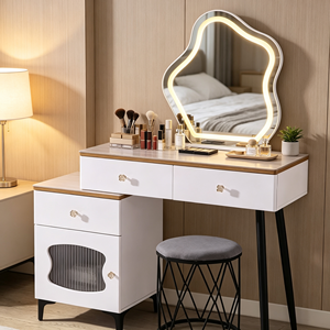Modern Makeup Vanity <b>With</b> Lighted Mirror <b>Storage</b> Drawers Bedroom <b>Dressing</b> <b>Table</b> <b>With</b> Stool - Product Image 3