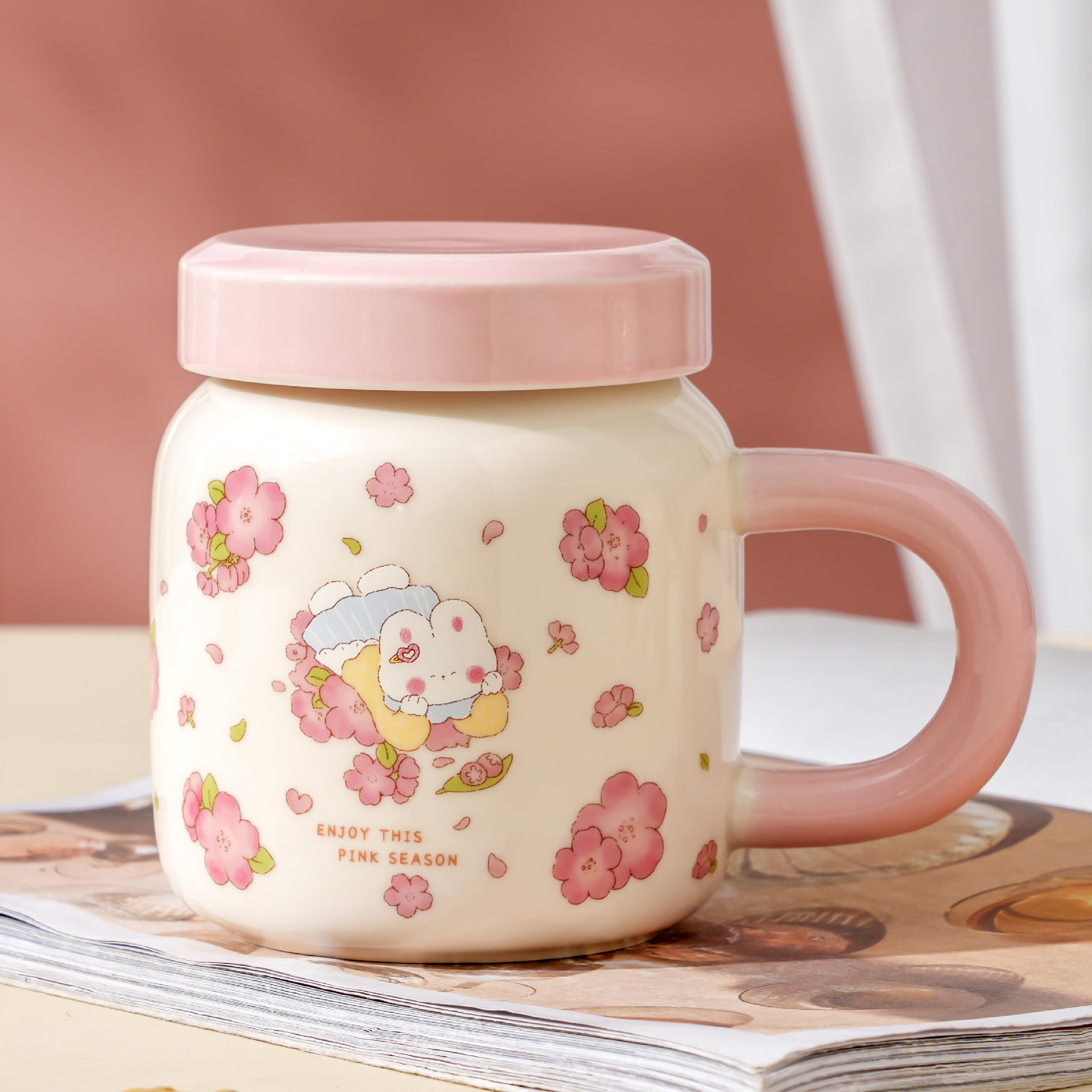 Couvercle de tasse lapin-po lapin fleur de cerisier